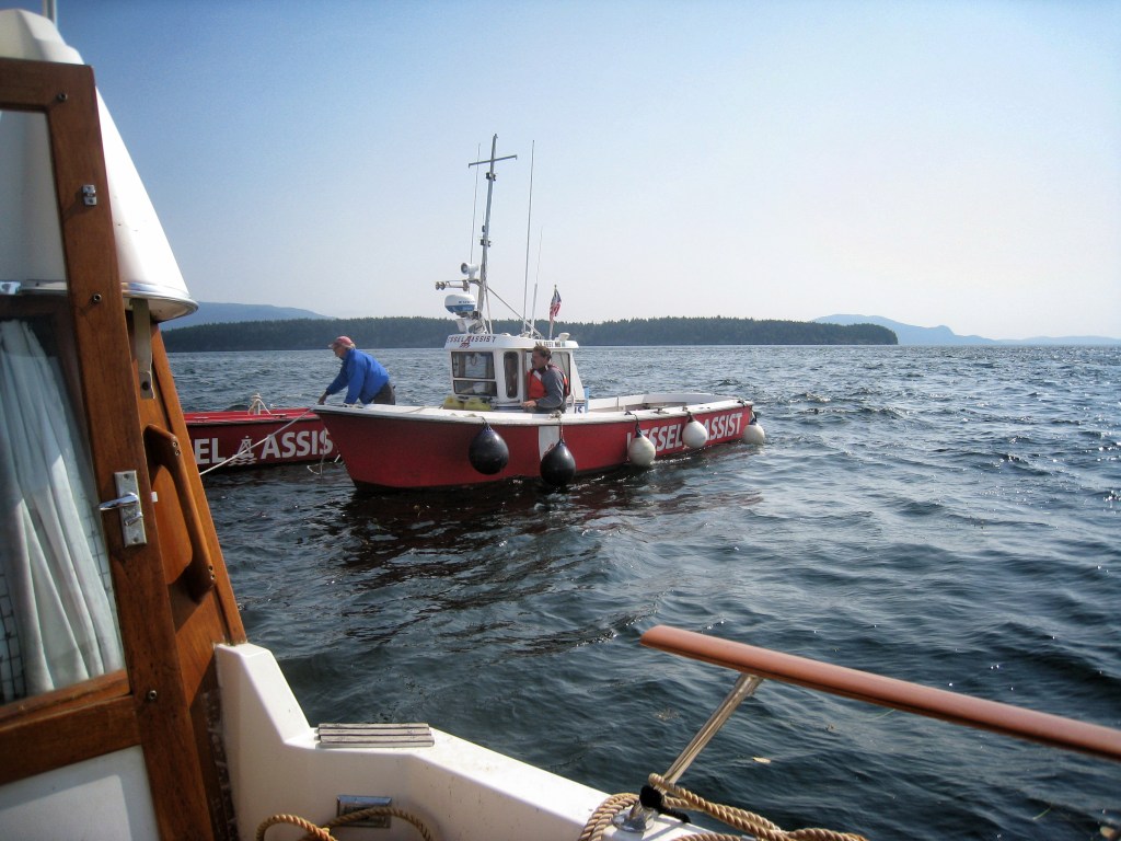 The second call to Vessel Assist ended in a four hour rope tow back to our Marina.